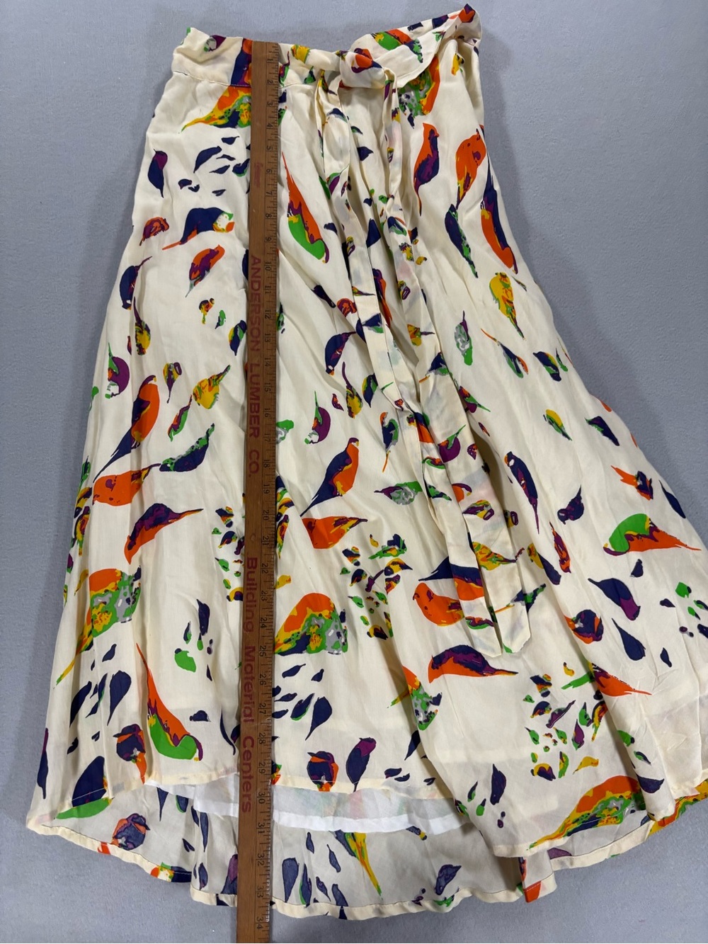 Anthropologie porridge Cream Floral Midi Skirt with Multicolor Print birds S - Picture 7 of 11